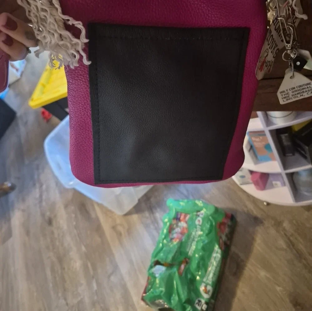 Pink and Black Cowhide Crossbody Bag with Heart Patch Like New